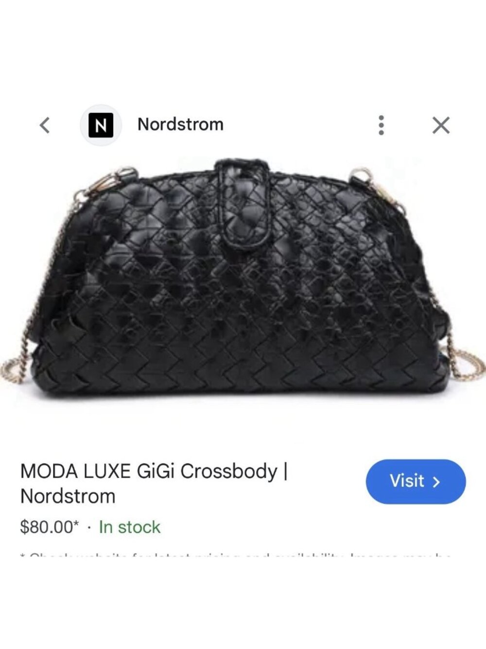 Nordstrom $80 Moda Luxe GiGi Crossbody Bag Woven Black Vegan Soft Leather Clutch - Picture 2 of 16
